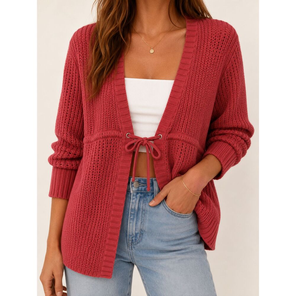 Woolrich Soft Ruby Open Knit 100% Cotton Cardigan Sweater Womens S Cottagecore